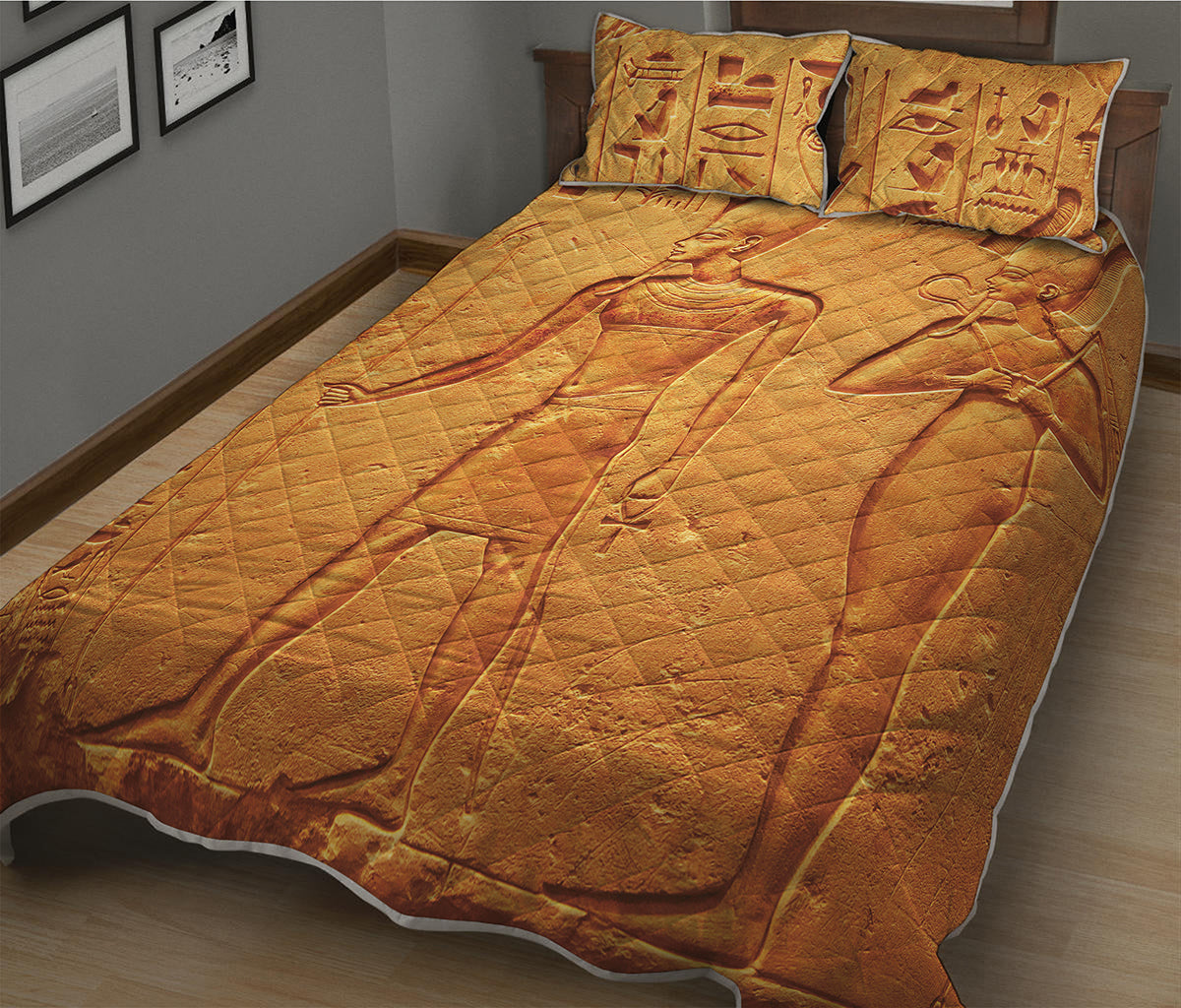 Ancient Egyptian Gods Print Quilt Bed Set