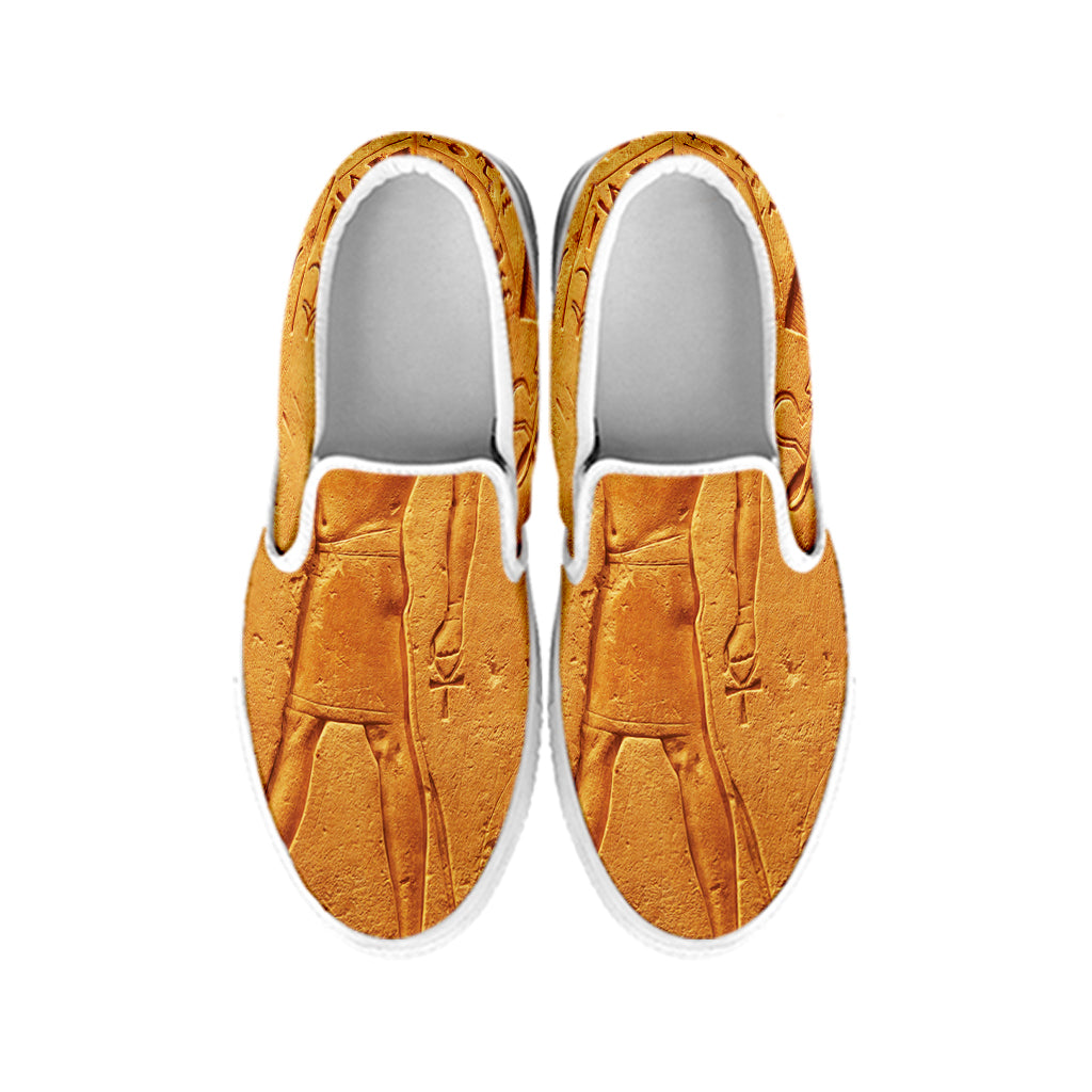 Ancient Egyptian Gods Print White Slip On Shoes