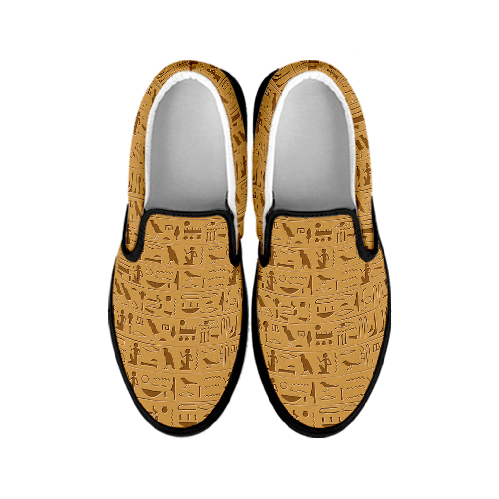Ancient Egyptian Hieroglyphs Print Black Slip On Shoes