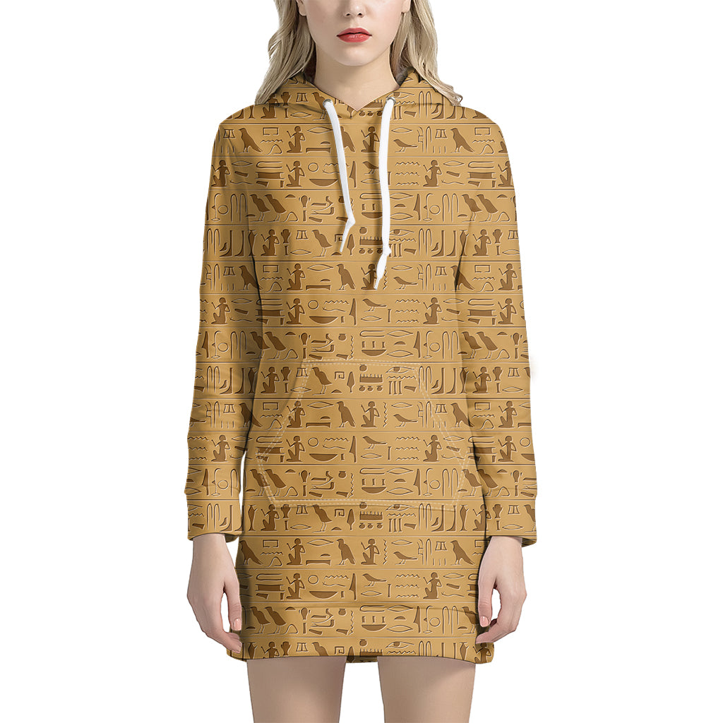 Ancient Egyptian Hieroglyphs Print Hoodie Dress