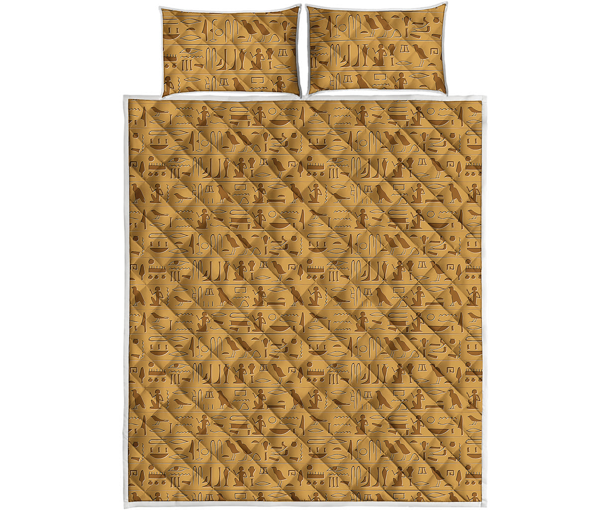 Ancient Egyptian Hieroglyphs Print Quilt Bed Set