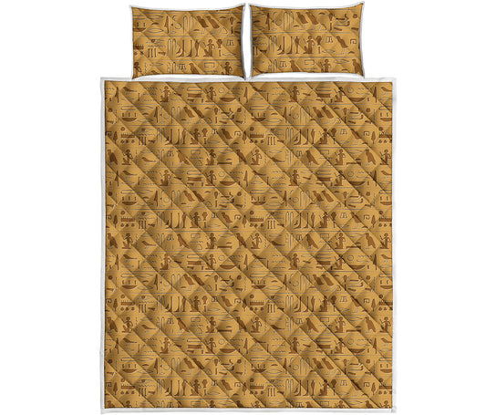 Ancient Egyptian Hieroglyphs Print Quilt Bed Set