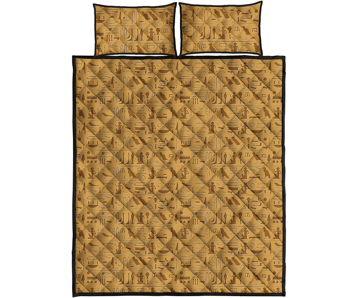 Ancient Egyptian Hieroglyphs Print Quilt Bed Set
