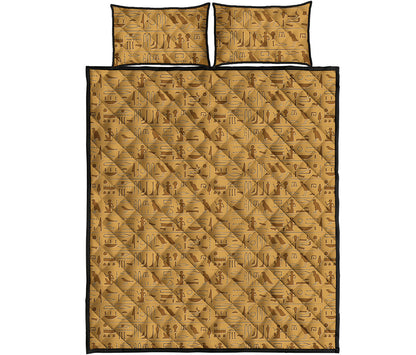 Ancient Egyptian Hieroglyphs Print Quilt Bed Set
