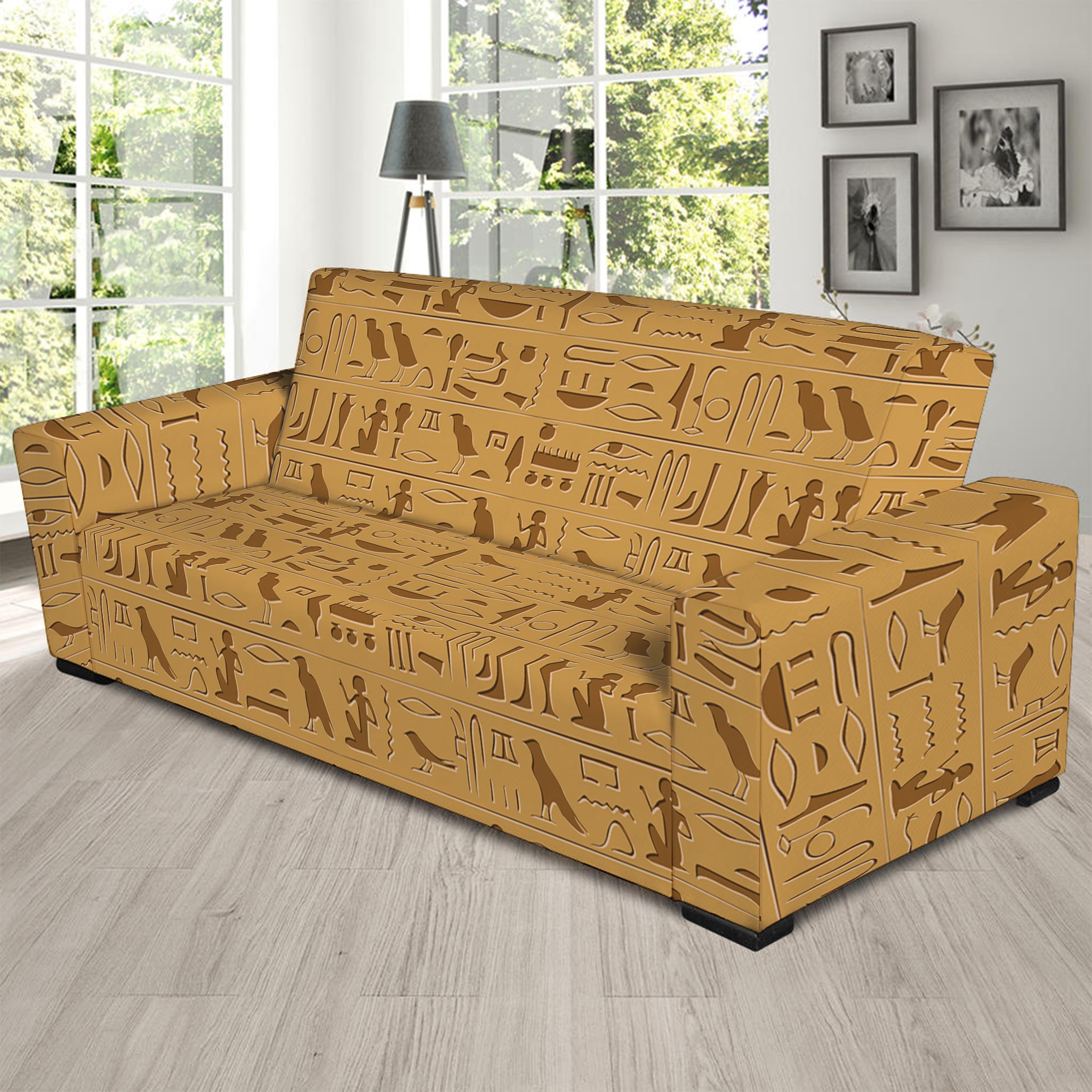 Ancient Egyptian Hieroglyphs Print Sofa Slipcover