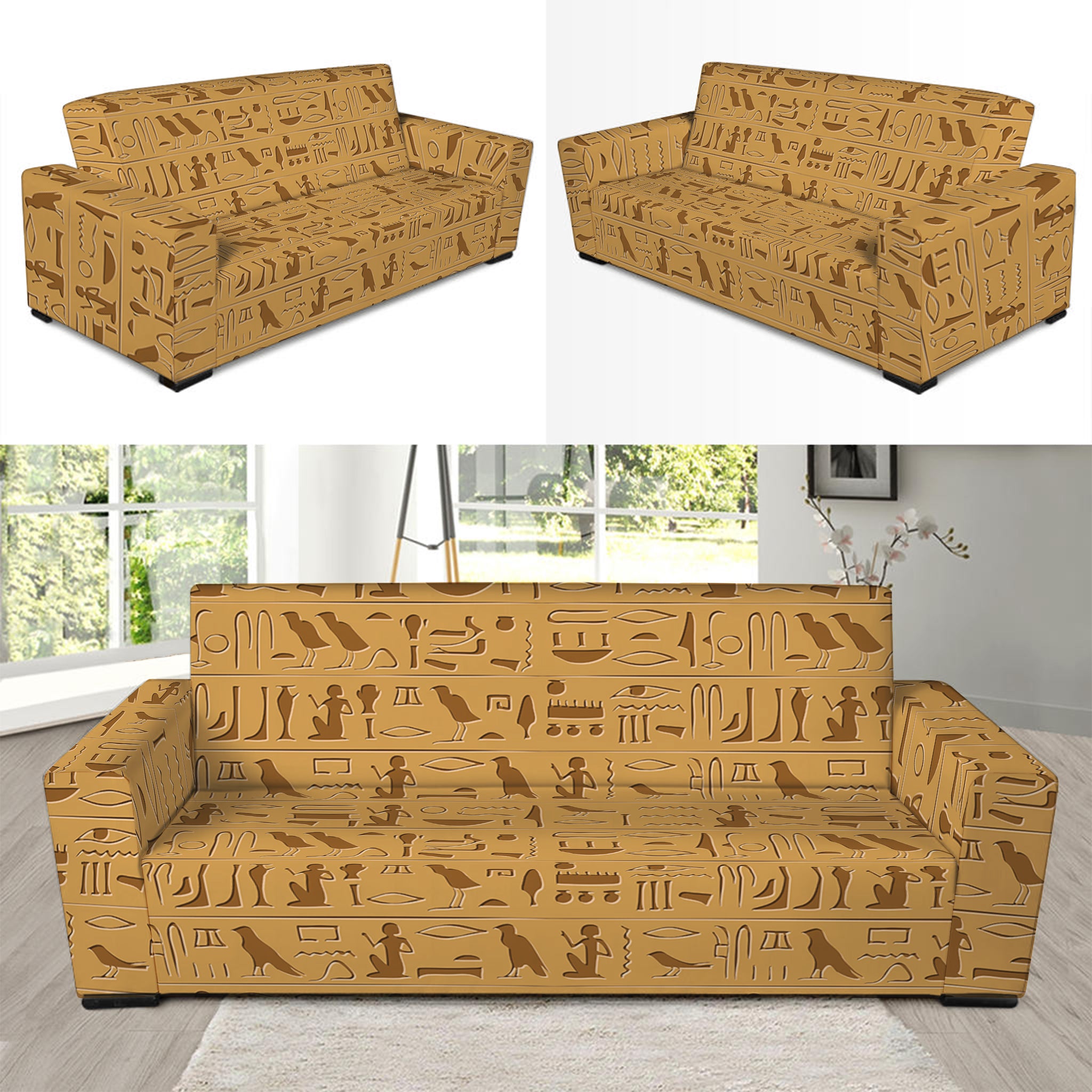 Ancient Egyptian Hieroglyphs Print Sofa Slipcover