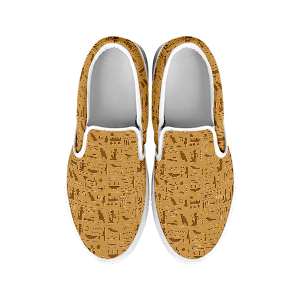 Ancient Egyptian Hieroglyphs Print White Slip On Shoes