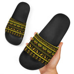 Ancient Egyptian Pattern Print Black Slide Sandals