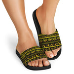 Ancient Egyptian Pattern Print Black Slide Sandals