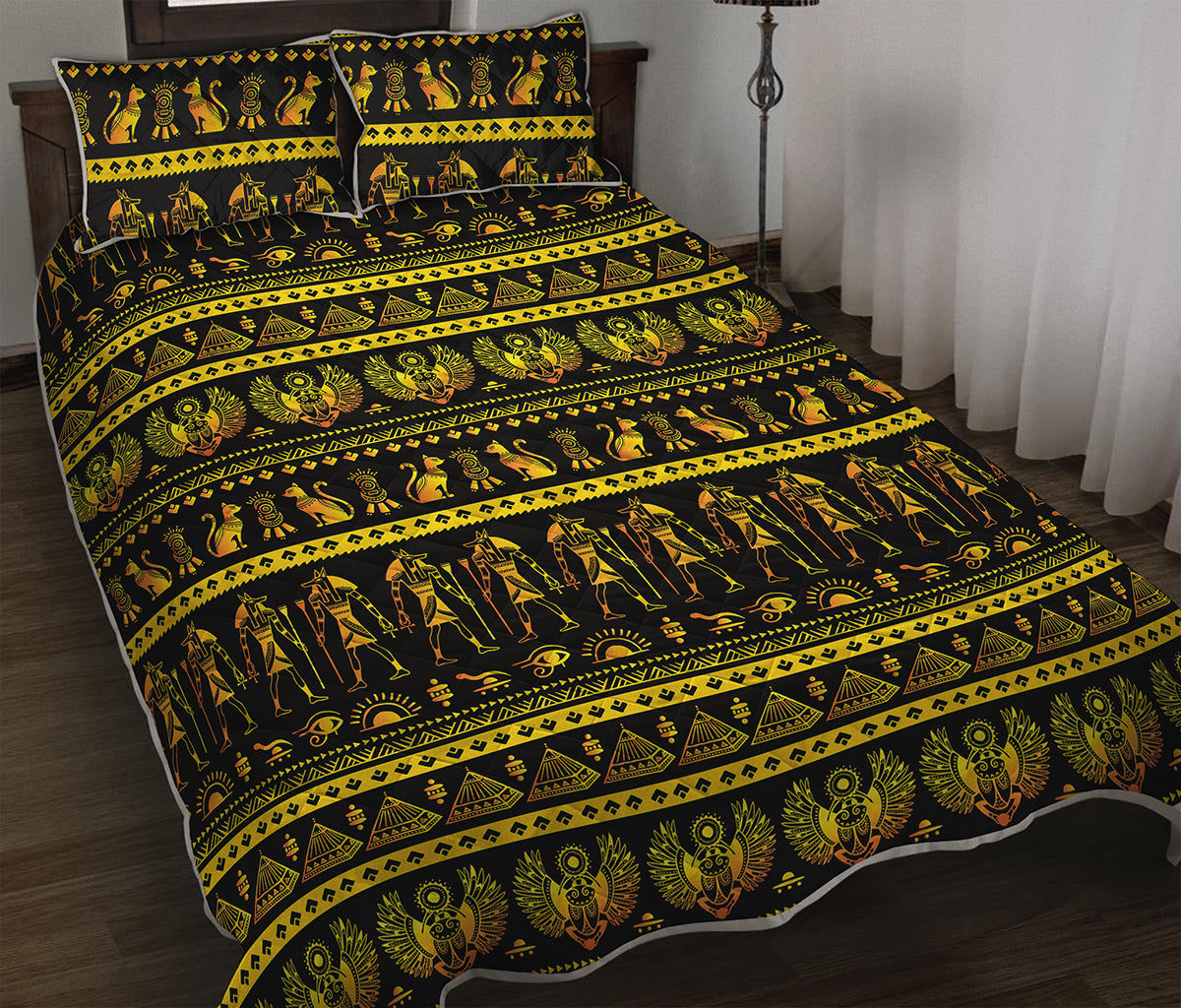 Ancient Egyptian Pattern Print Quilt Bed Set