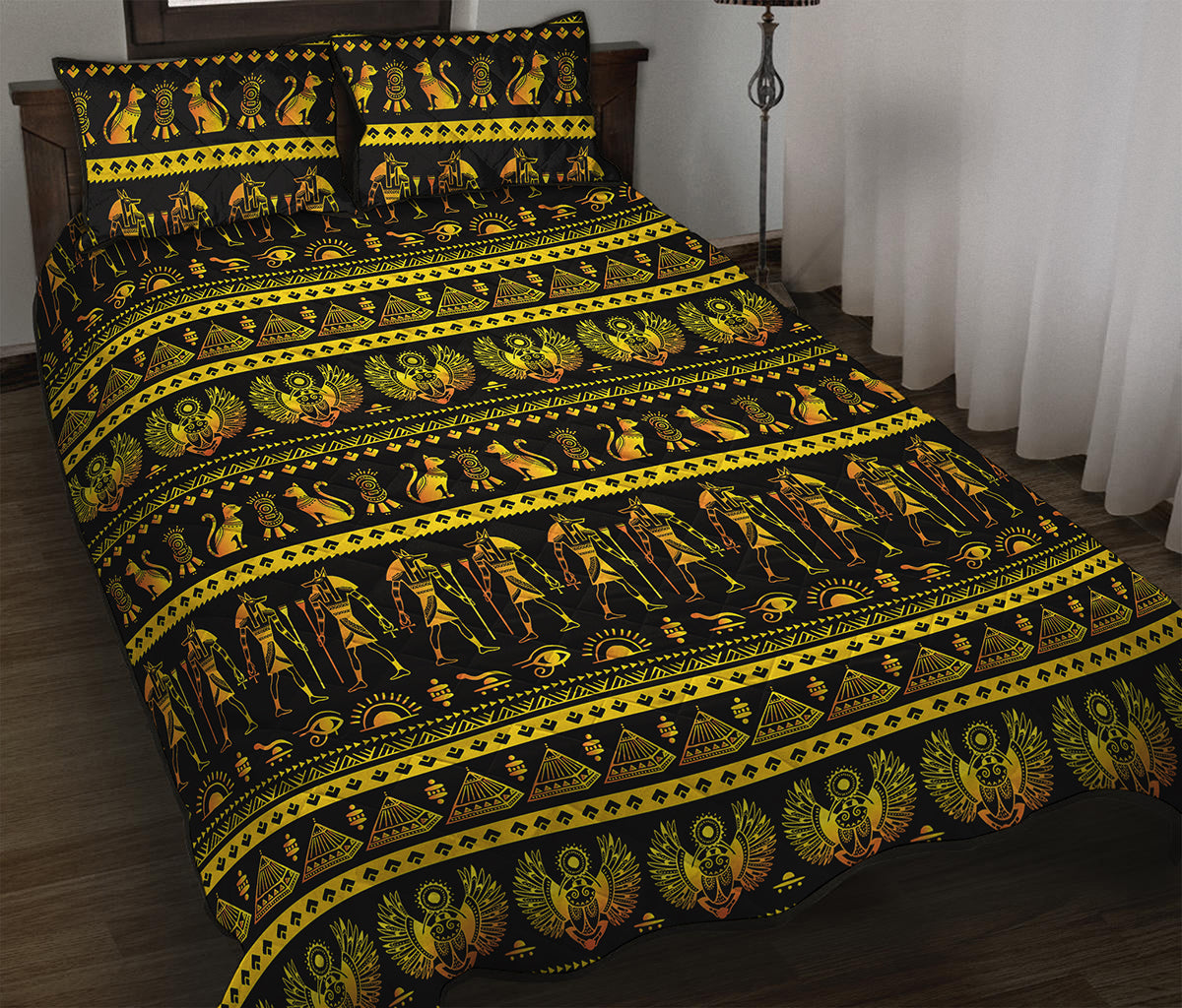 Ancient Egyptian Pattern Print Quilt Bed Set
