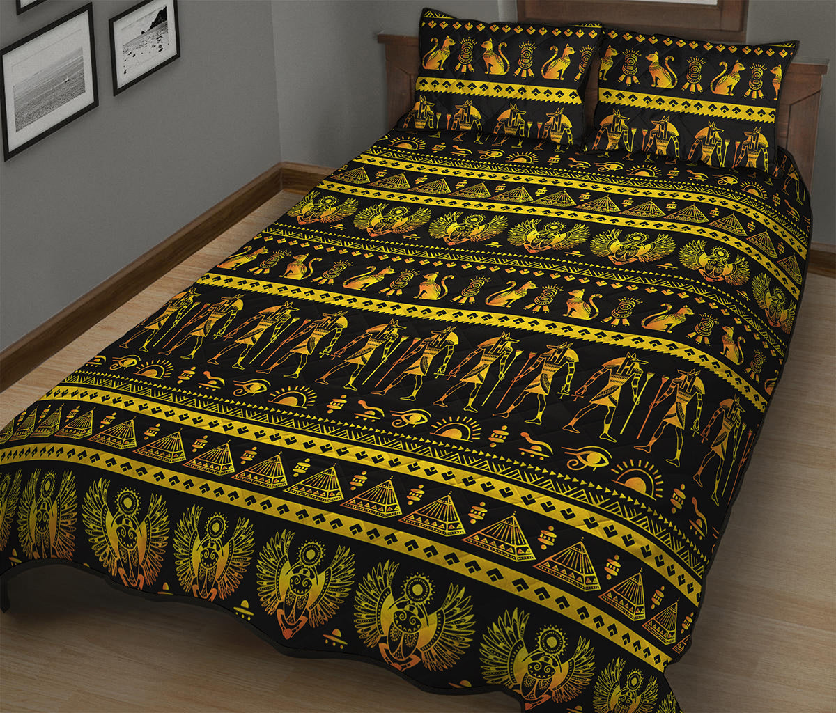 Ancient Egyptian Pattern Print Quilt Bed Set