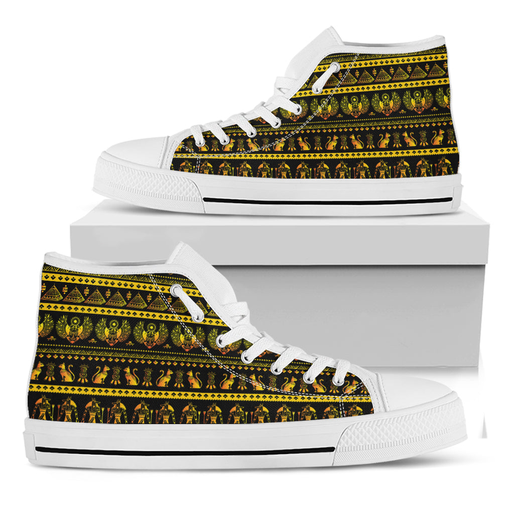 Ancient Egyptian Pattern Print White High Top Shoes