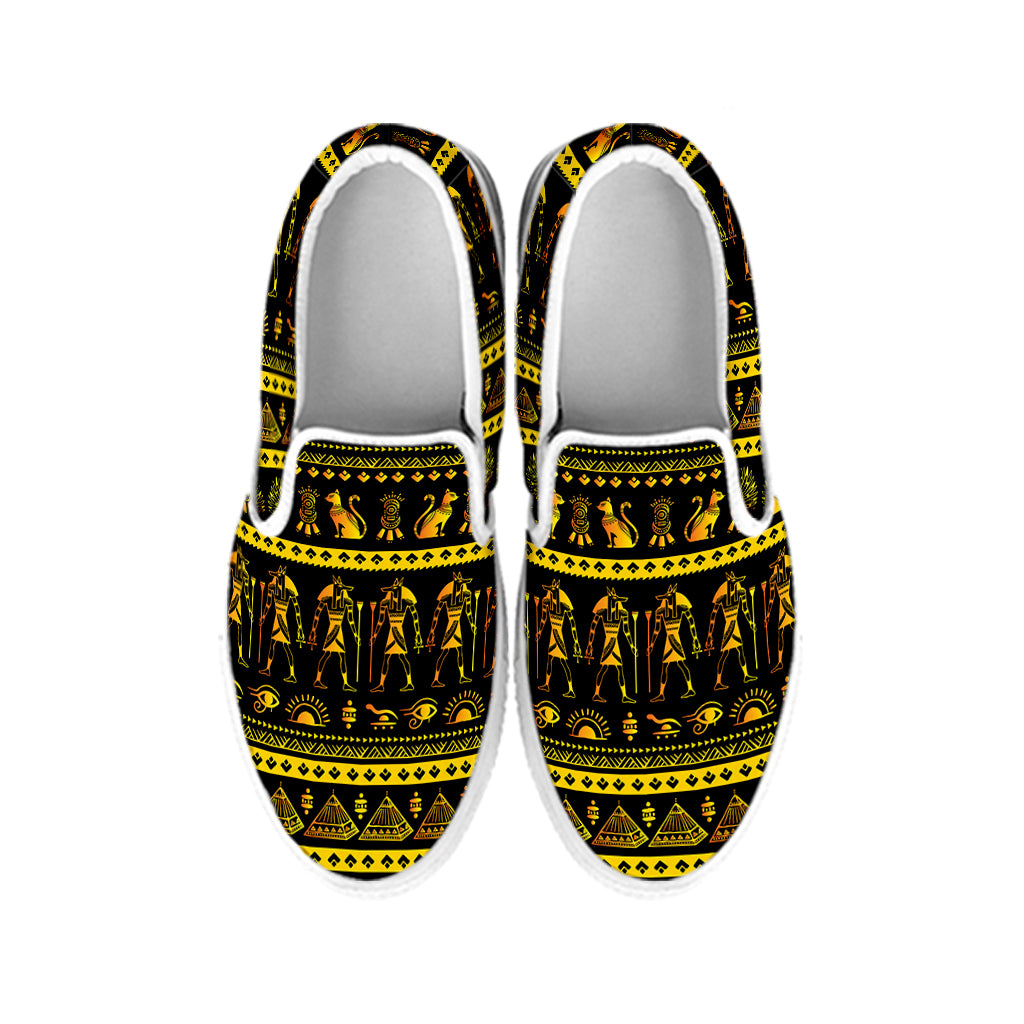 Ancient Egyptian Pattern Print White Slip On Shoes