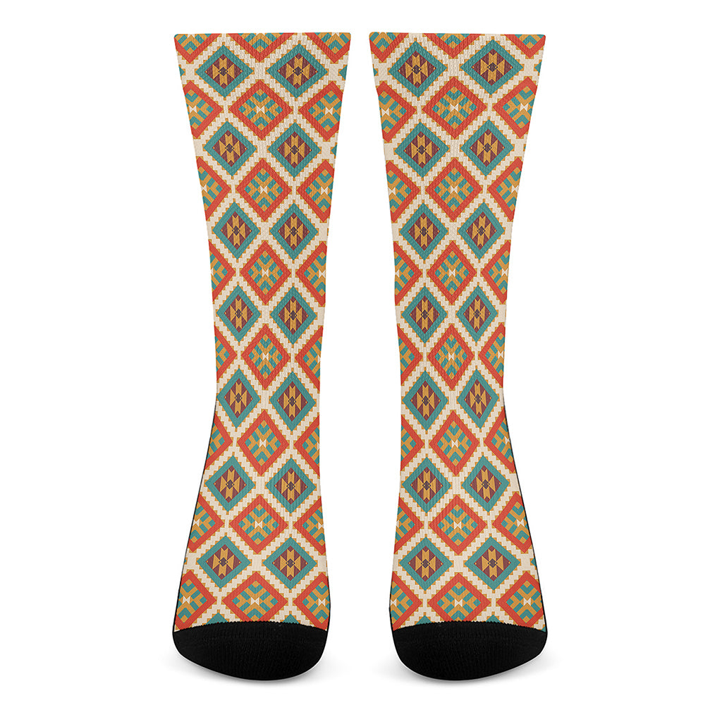Ancient Geometric Navajo Print Crew Socks