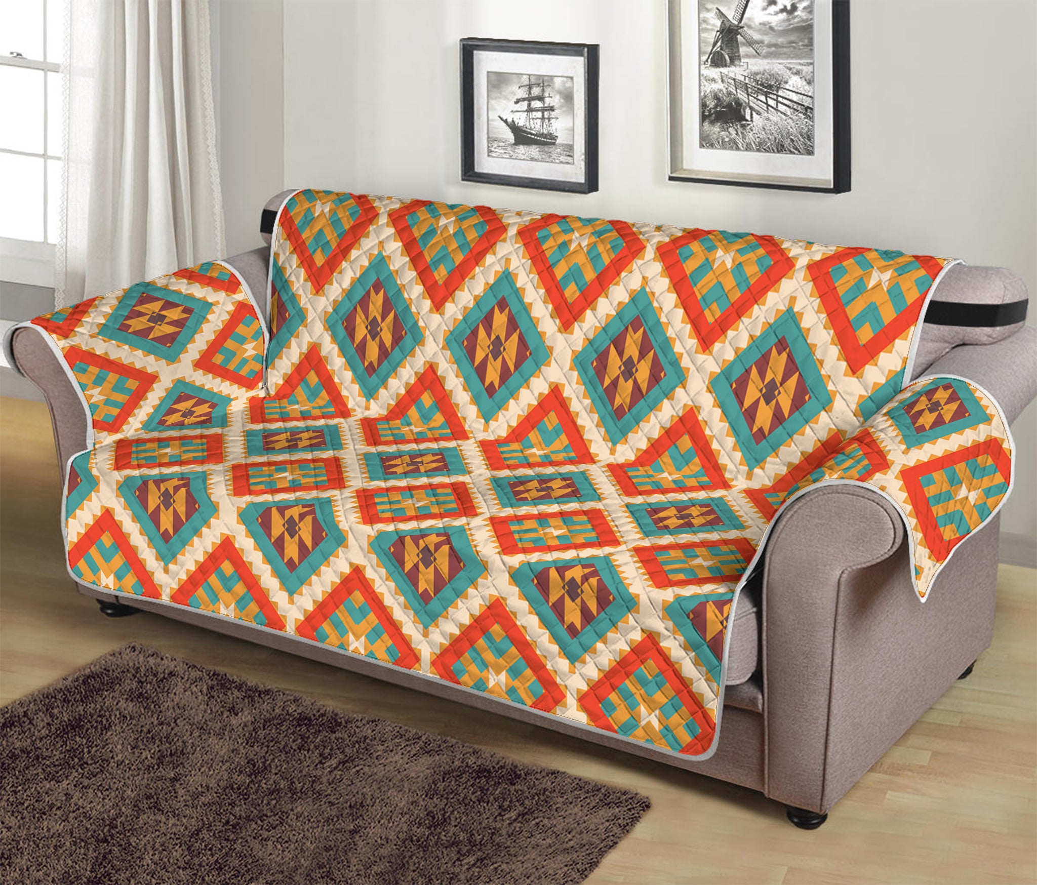 Ancient Geometric Navajo Print Sofa Protector