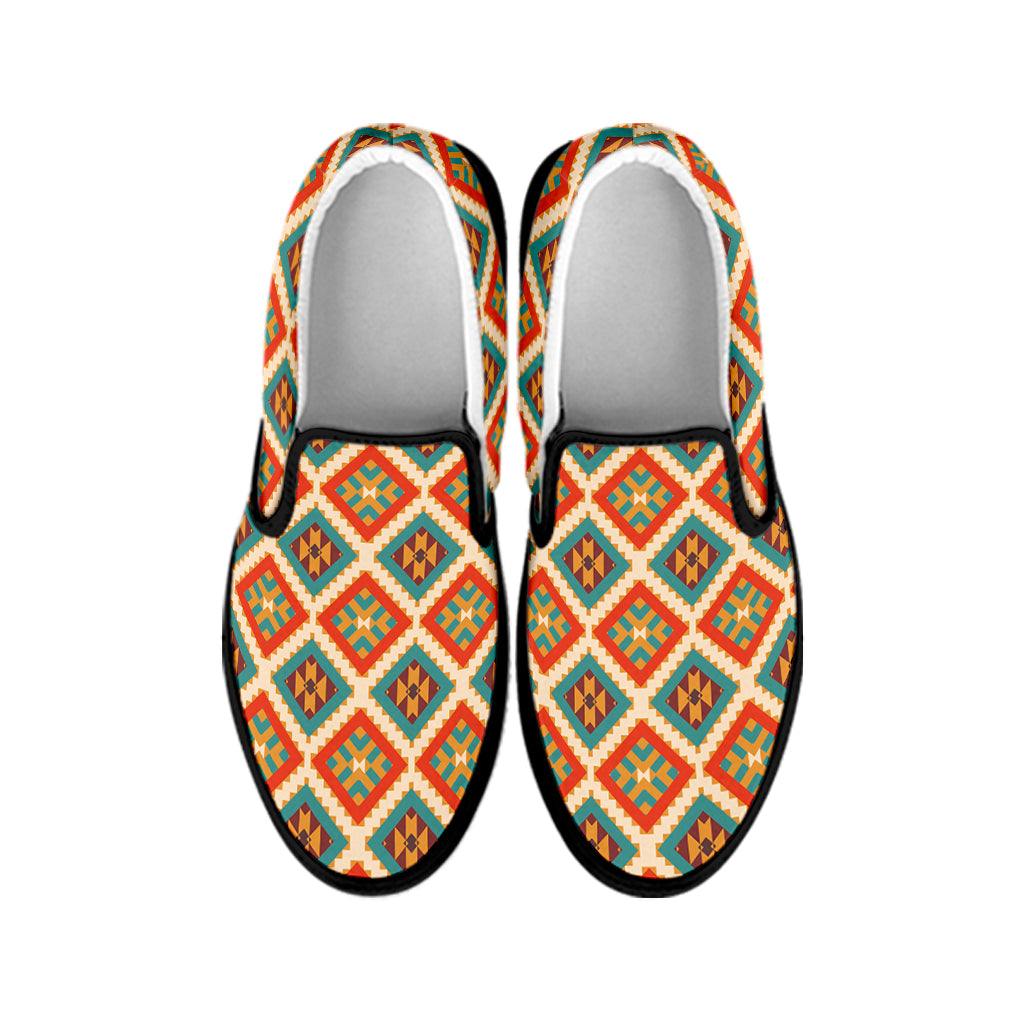 Ancient Geometric Pendleton Navajo Print Black Slip On Shoes