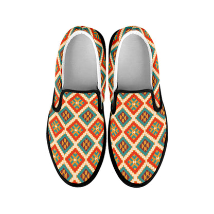 Ancient Geometric Pendleton Navajo Print Black Slip On Shoes