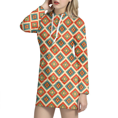 Ancient Geometric Pendleton Navajo Print Hoodie Dress