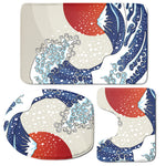 Ancient Great Japanese Wave Print 3 Piece Bath Mat Set
