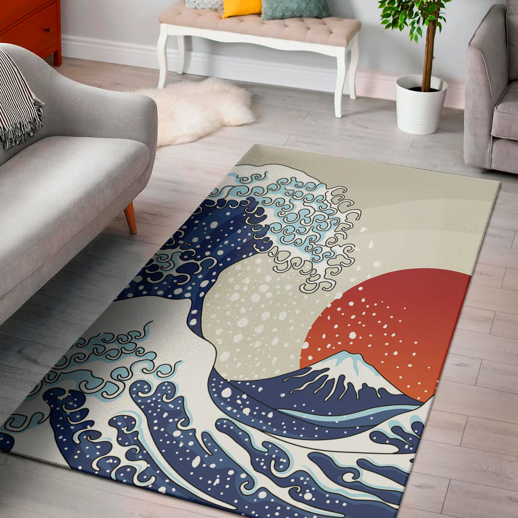 Ancient Great Japanese Wave Print Area Rug