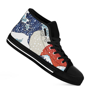 Ancient Great Japanese Wave Print Black High Top Shoes
