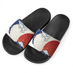 Ancient Great Japanese Wave Print Black Slide Sandals