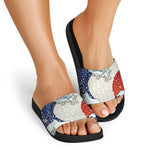 Ancient Great Japanese Wave Print Black Slide Sandals