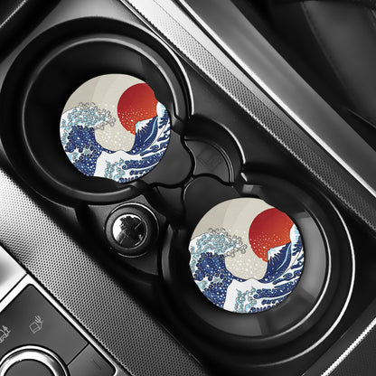 Ancient Great Japanese Wave Print Car Coasters