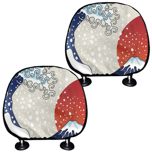 Ancient Great Japanese Wave Print Car Headrest Covers