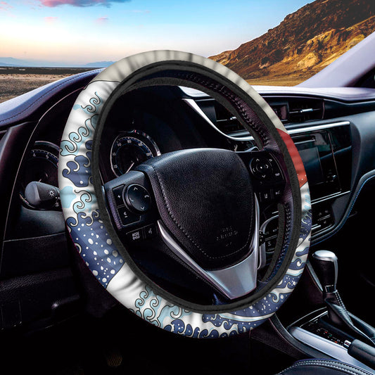 Ancient Great Japanese Wave Print Car Steering Wheel Cover
