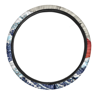 Ancient Great Japanese Wave Print Car Steering Wheel Cover