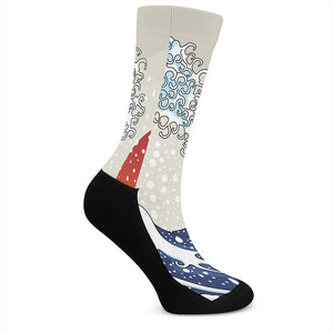 Ancient Great Japanese Wave Print Crew Socks