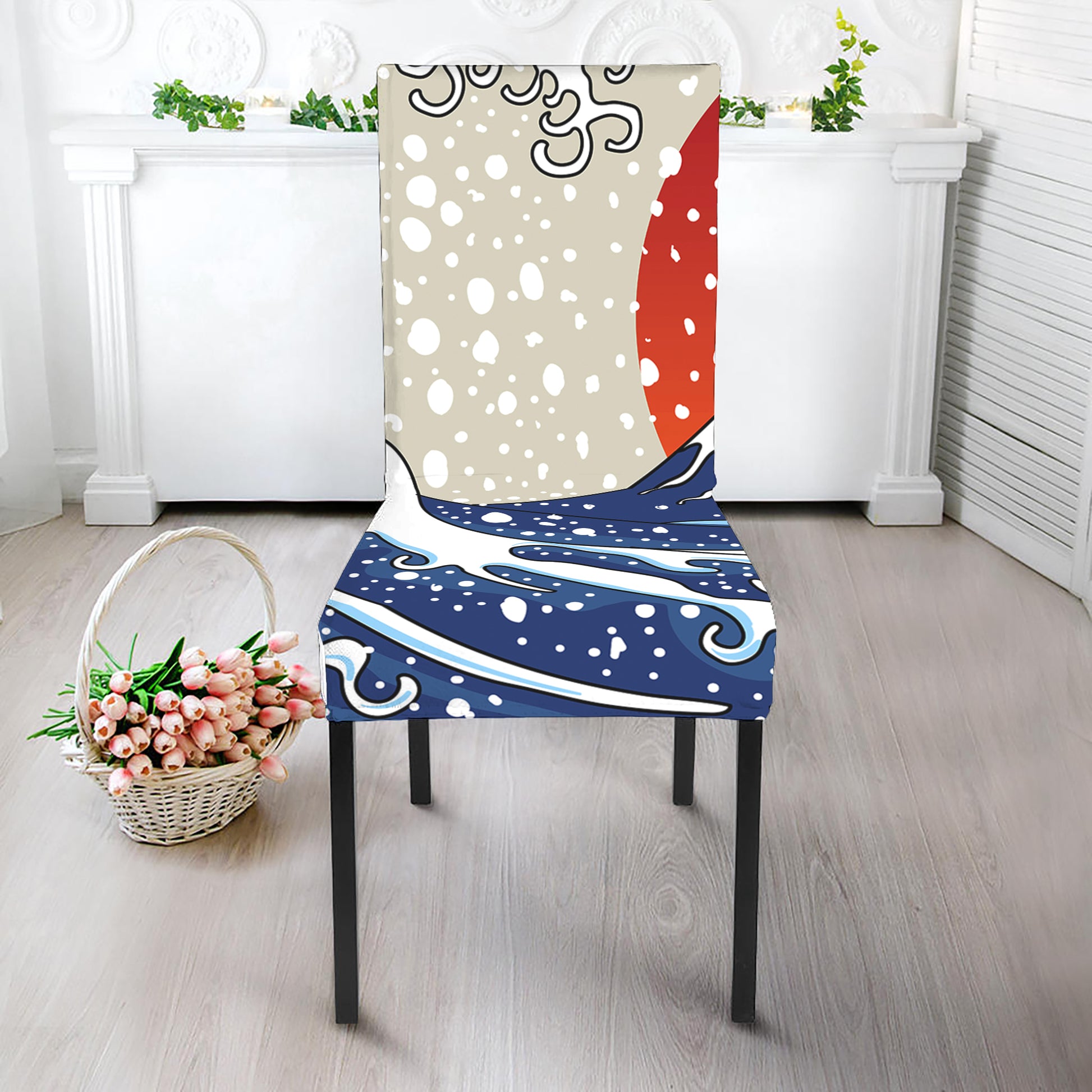 Ancient Great Japanese Wave Print Dining Chair Slipcover