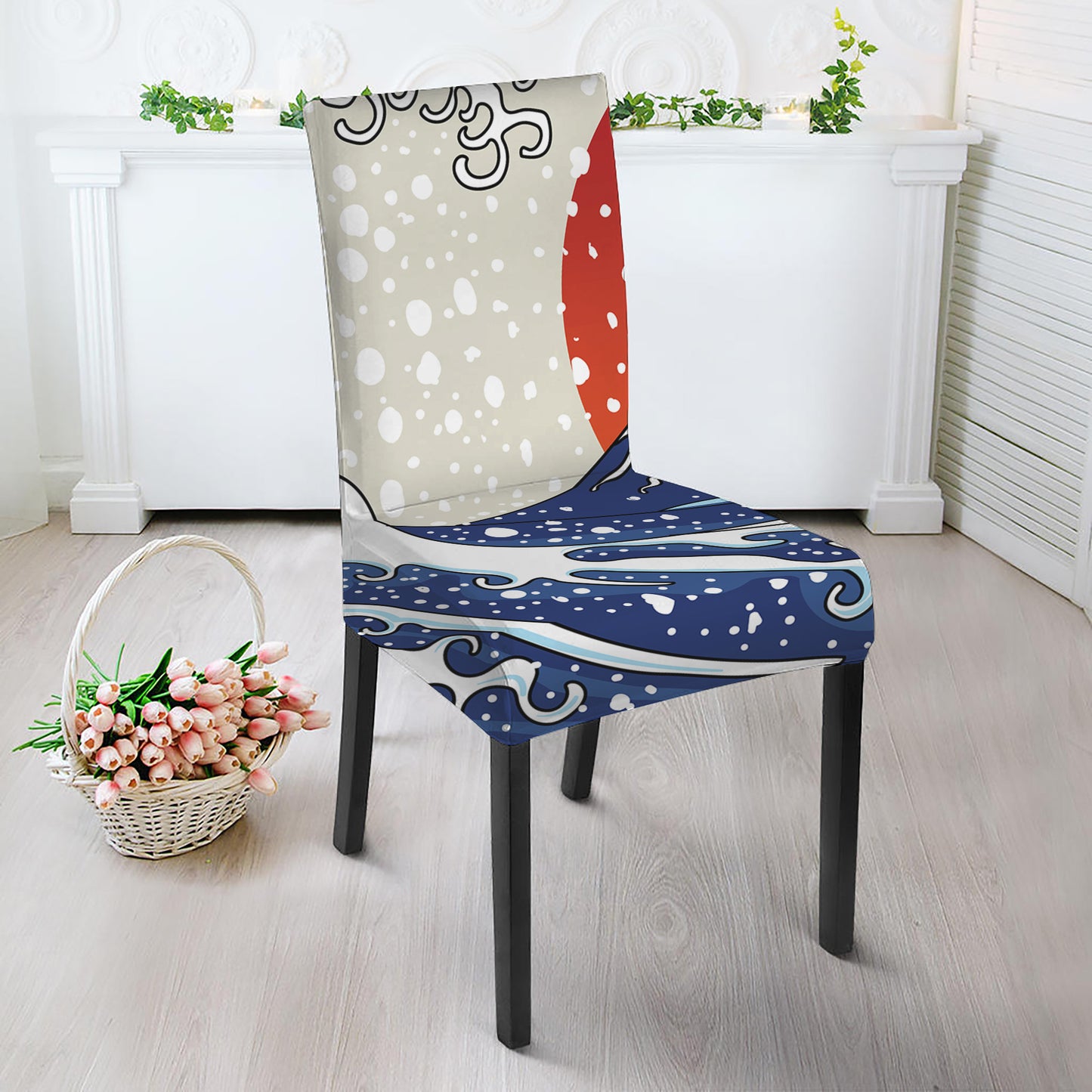 Ancient Great Japanese Wave Print Dining Chair Slipcover