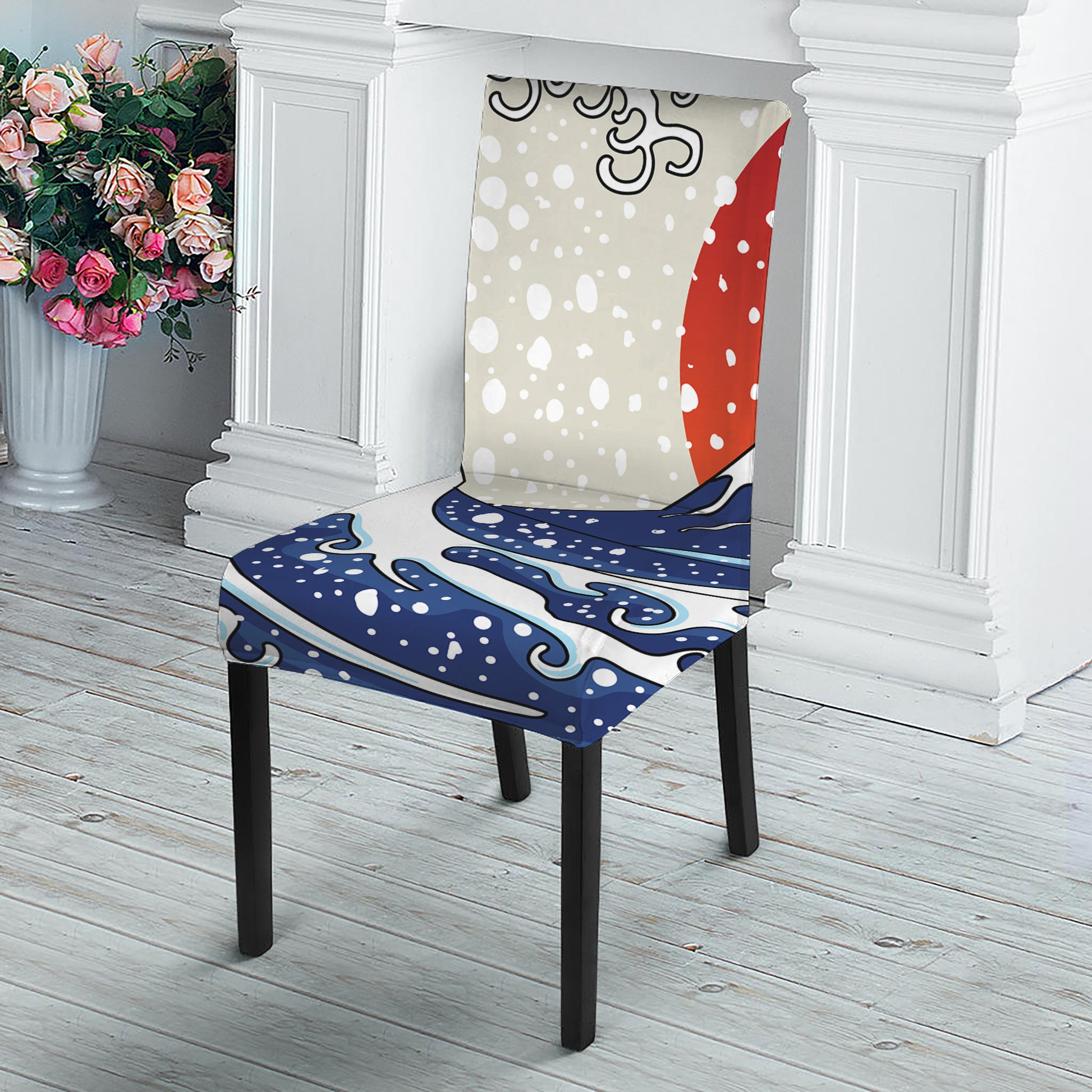 Ancient Great Japanese Wave Print Dining Chair Slipcover