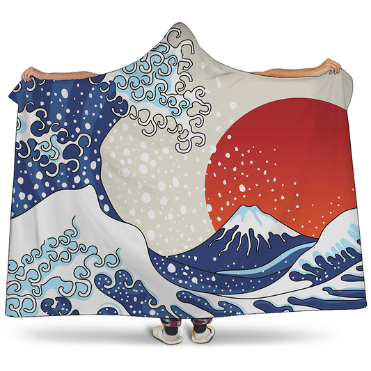 Ancient Great Japanese Wave Print Hooded Blanket
