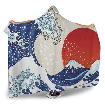 Ancient Great Japanese Wave Print Hooded Blanket