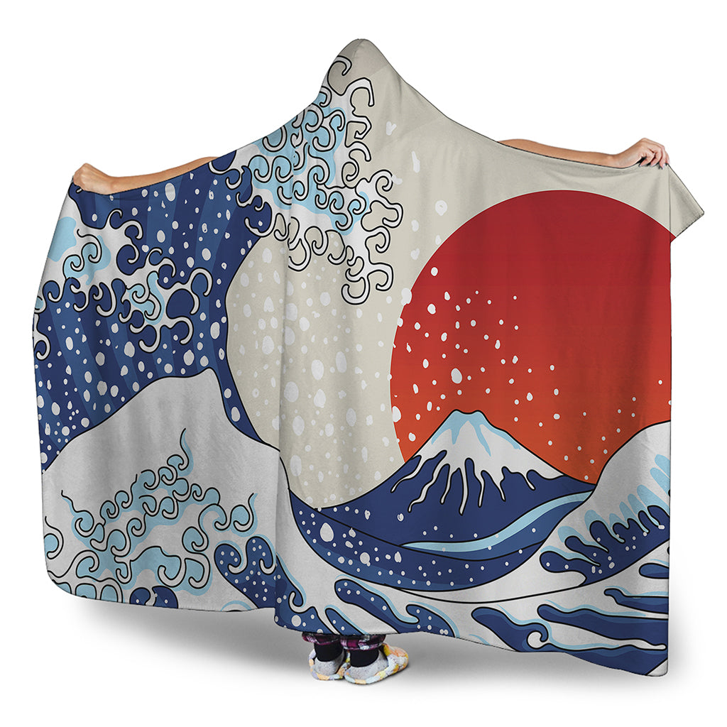 Ancient Great Japanese Wave Print Hooded Blanket