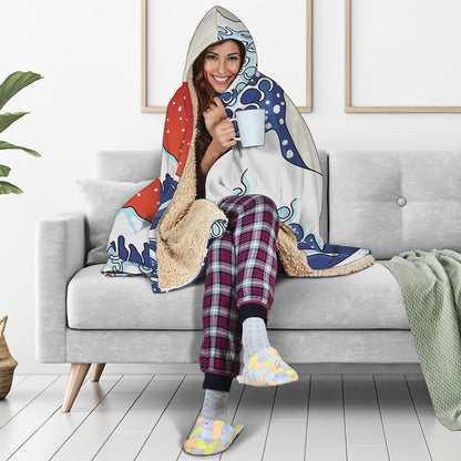 Ancient Great Japanese Wave Print Hooded Blanket