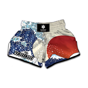 Ancient Great Japanese Wave Print Muay Thai Boxing Shorts