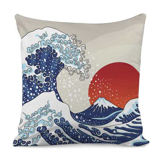 Ancient Great Japanese Wave Print Pillow Cover