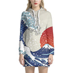 Ancient Great Japanese Wave Print Pullover Hoodie Dress