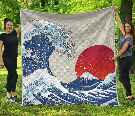 Ancient Great Japanese Wave Print Quilt
