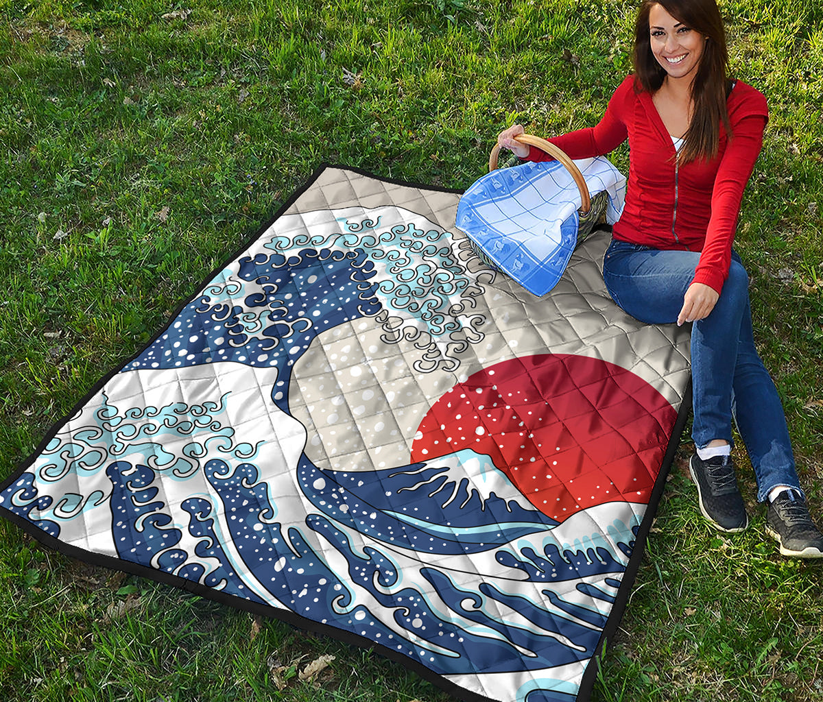 Ancient Great Japanese Wave Print Quilt