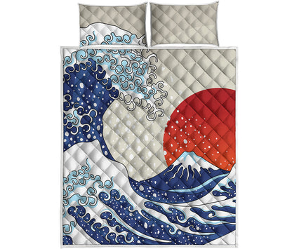 Ancient Great Japanese Wave Print Quilt Bed Set