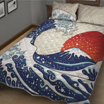 Ancient Great Japanese Wave Print Quilt Bed Set