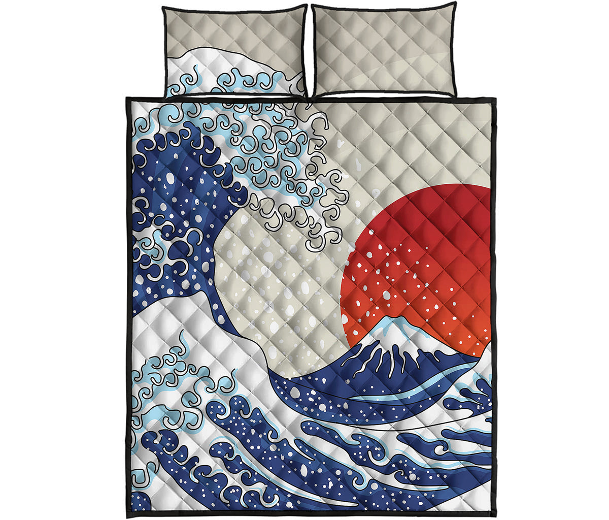 Ancient Great Japanese Wave Print Quilt Bed Set