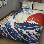 Ancient Great Japanese Wave Print Quilt Bed Set