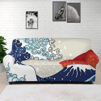 Ancient Great Japanese Wave Print Sofa Cover